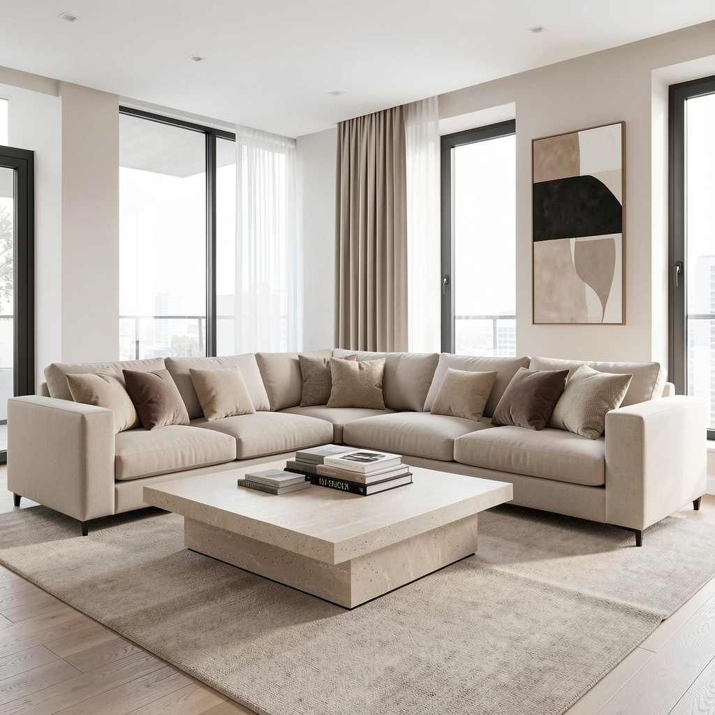 كنب وستائر freepik wide shot modern living room lshaped light beige s 2499